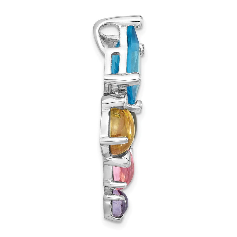 Sterling Silver Polished Multi-Color Cz Fancy Slide Pendant