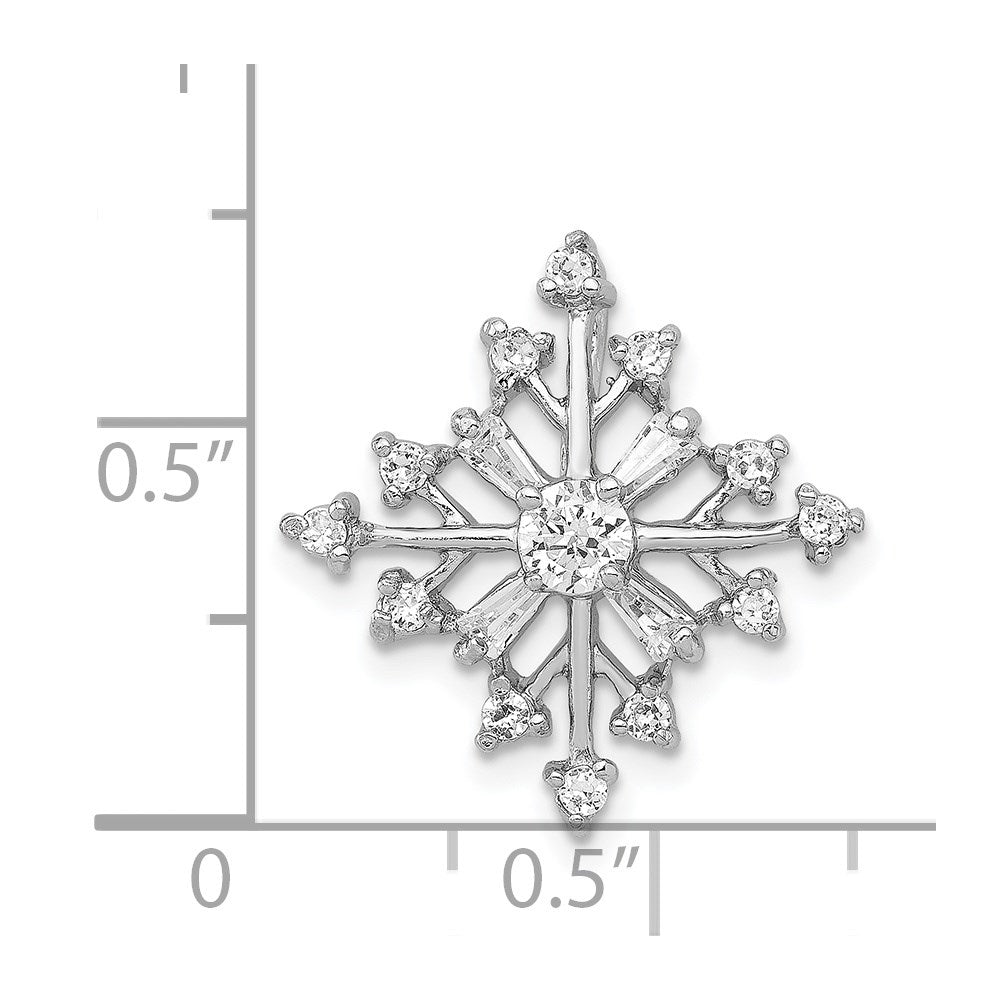 Sterling Silver Rhodium-Plated Cz Snowflake Slide