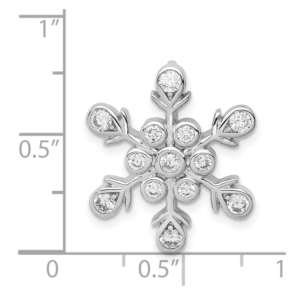 Sterling Silver Rhodium-Plated Cz Snowflake Chain Slide