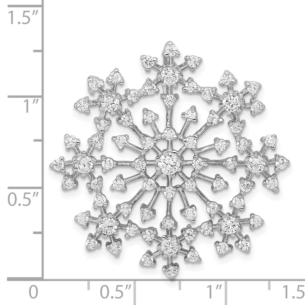 Sterling Silver Rhodium-Plated Cz Starburst Snowflake Slide
