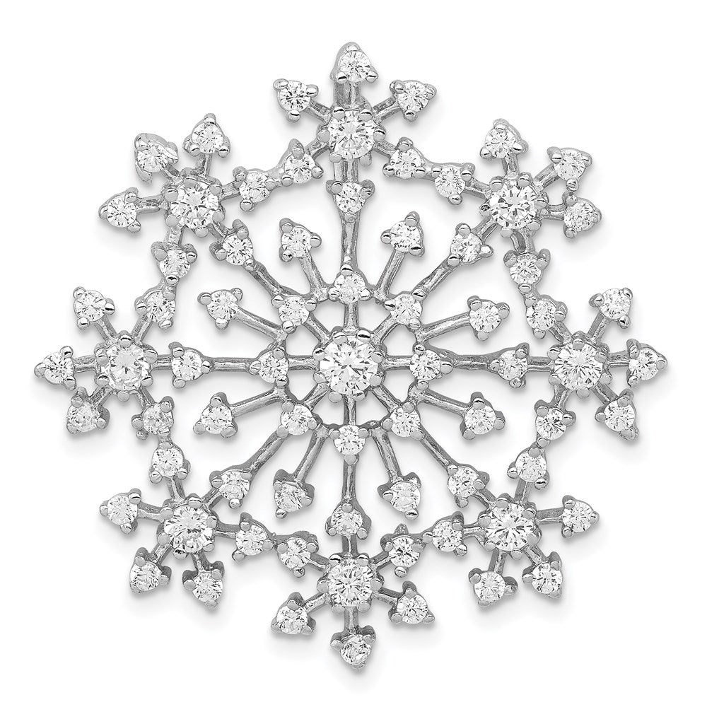 Sterling Silver Rhodium-Plated Cz Starburst Snowflake Slide
