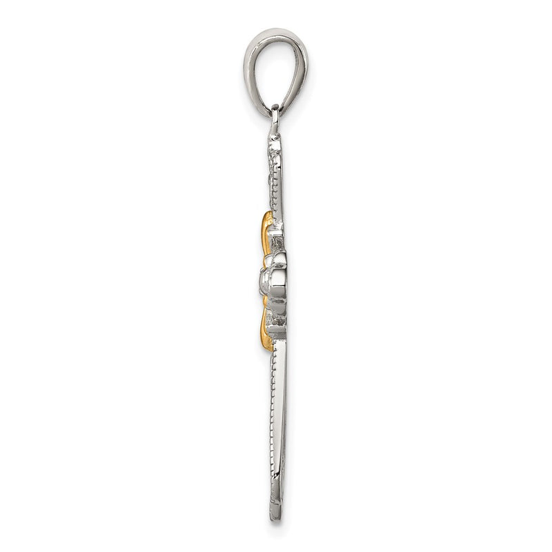 Sterling Silver Vermeil Cz Cross Pendant
