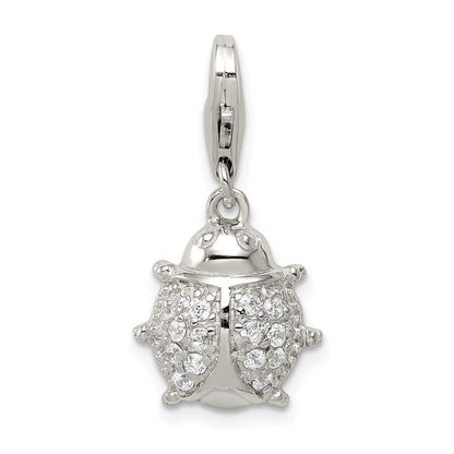 Sterling Silver Rhodium-Plated Cz Lady Bug Charm