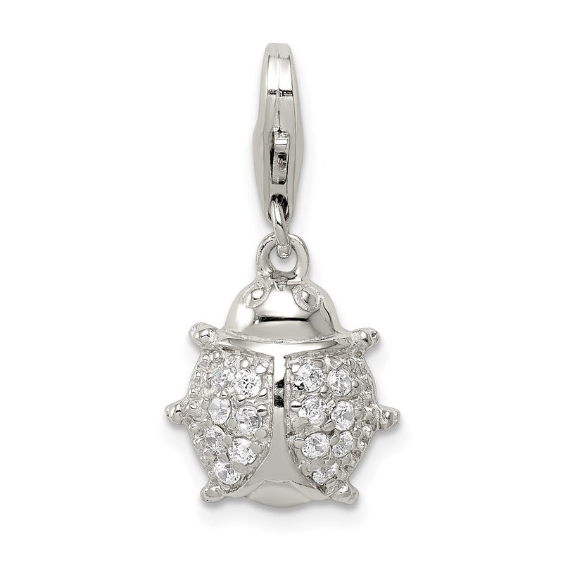 Sterling Silver Rhodium-Plated Cz Lady Bug Charm