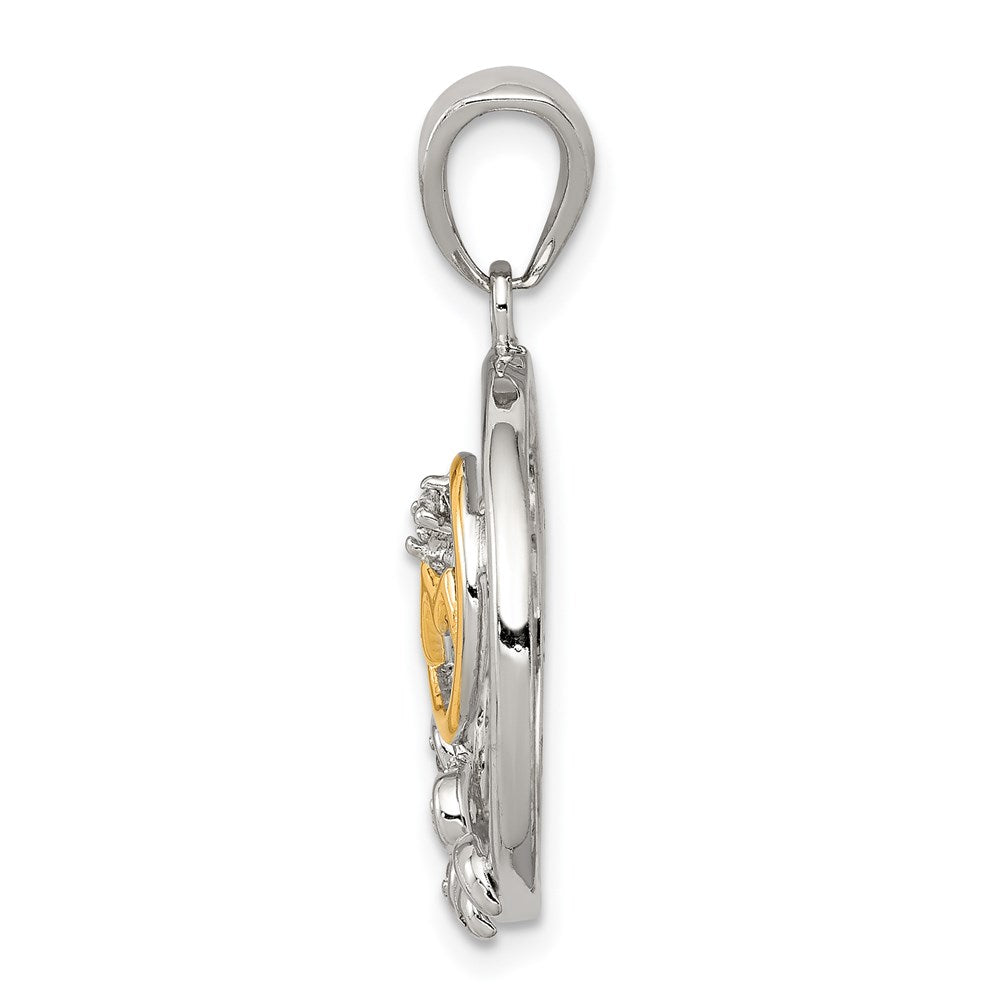 Sterling Silver Vermeil Cz Mom Pendant