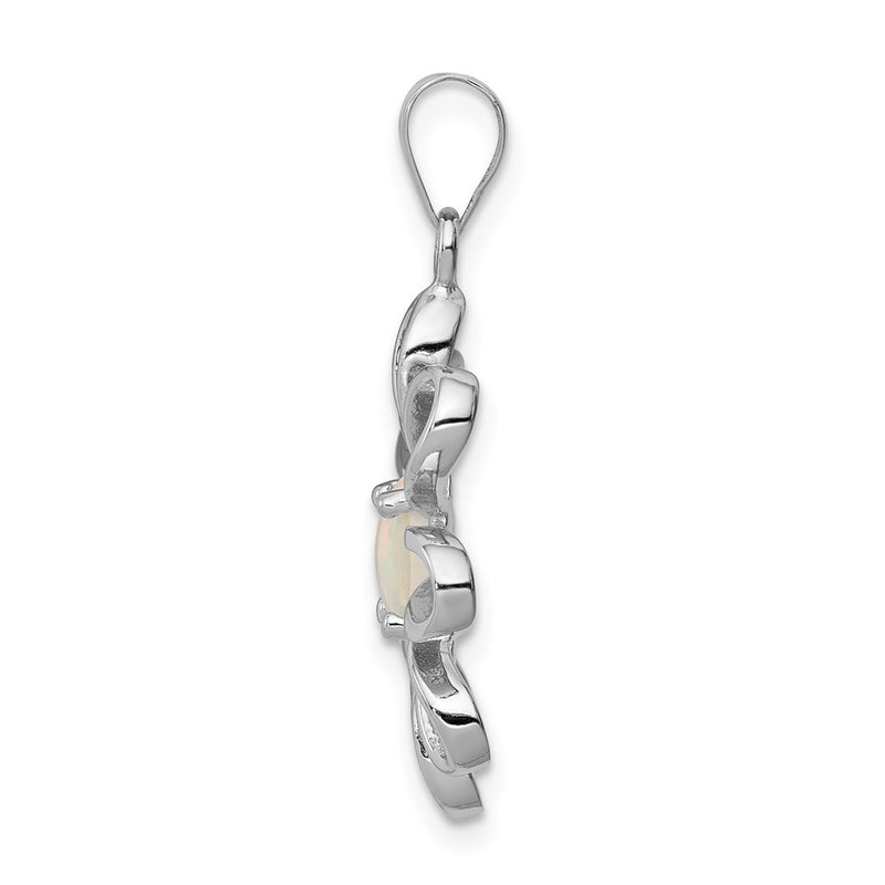 Sterling Silver Rhodium Plated Created Opal Daisy Slide