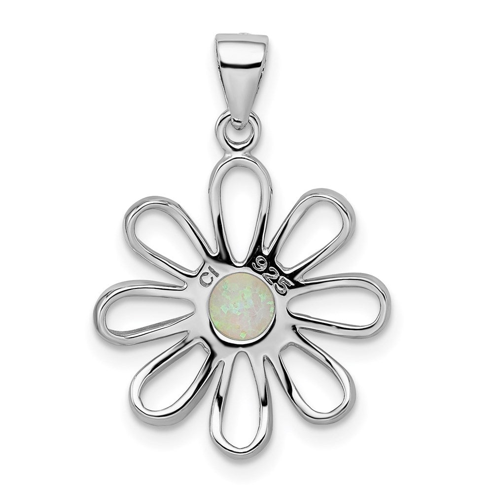 Sterling Silver Rhodium Plated Created Opal Daisy Slide