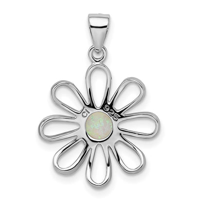 Sterling Silver Rhodium Plated Created Opal Daisy Slide