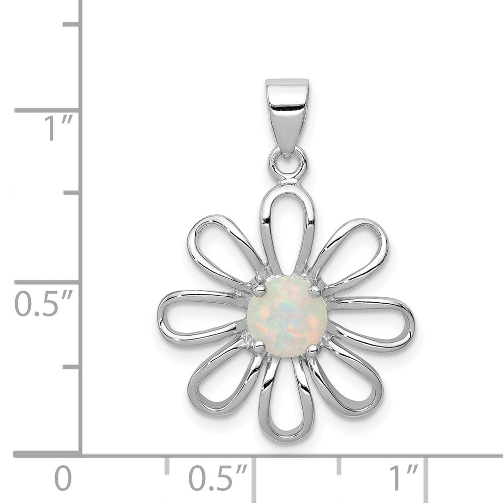 Sterling Silver Rhodium Plated Created Opal Daisy Slide