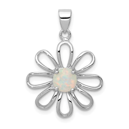 Sterling Silver Rhodium Plated Created Opal Daisy Slide