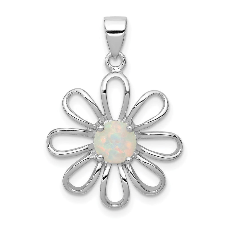 Sterling Silver Rhodium Plated Created Opal Daisy Slide