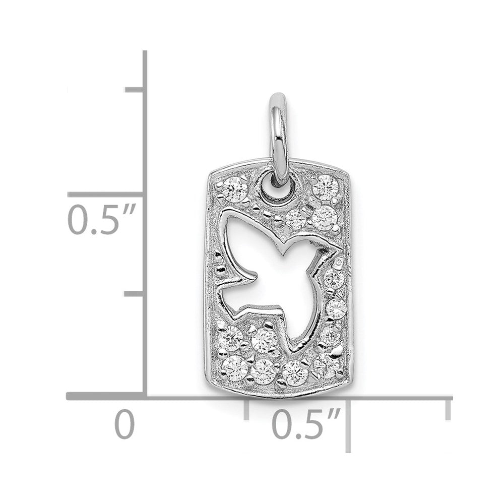 Sterling Silver Rhodium Plated Cz Peace Dove Charm