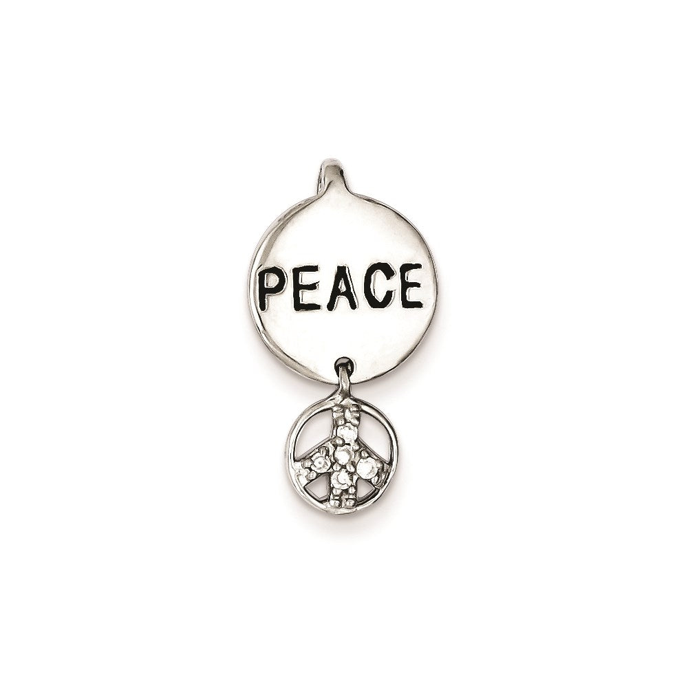 Sterling Silver Peace Sign Cz Pendant