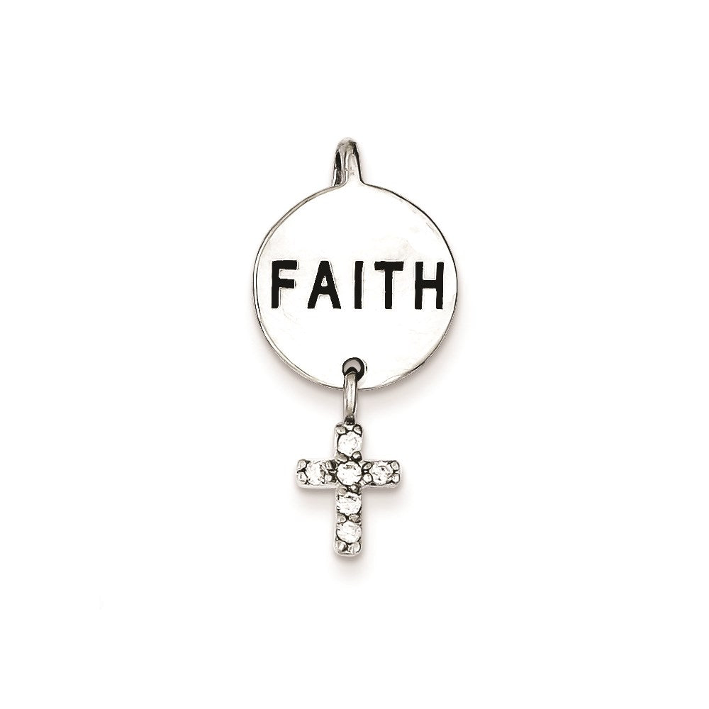 Sterling Silver Rhdoium Plated Faith Cz Cross Pendant