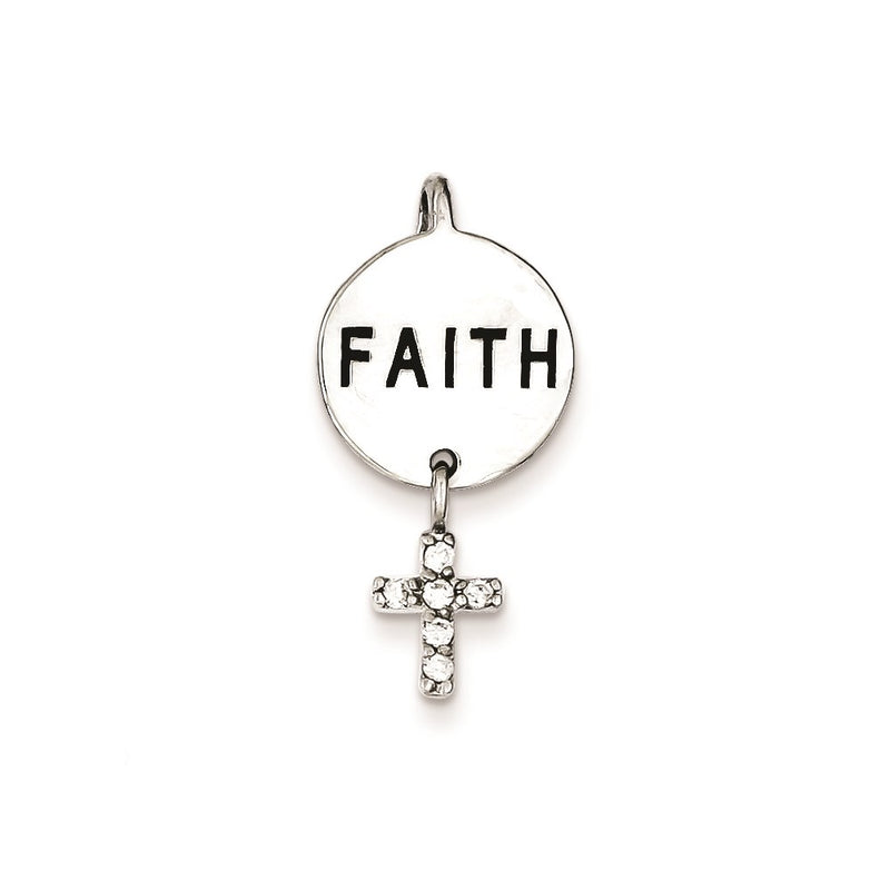 Sterling Silver Rhdoium Plated Faith Cz Cross Pendant