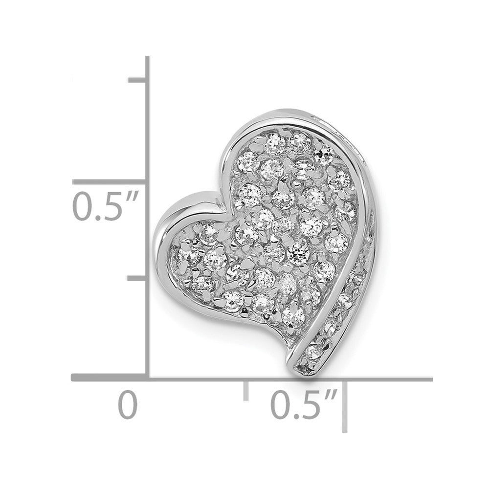 Sterling Silver Polished Cz Heart Chain Slide Pendant