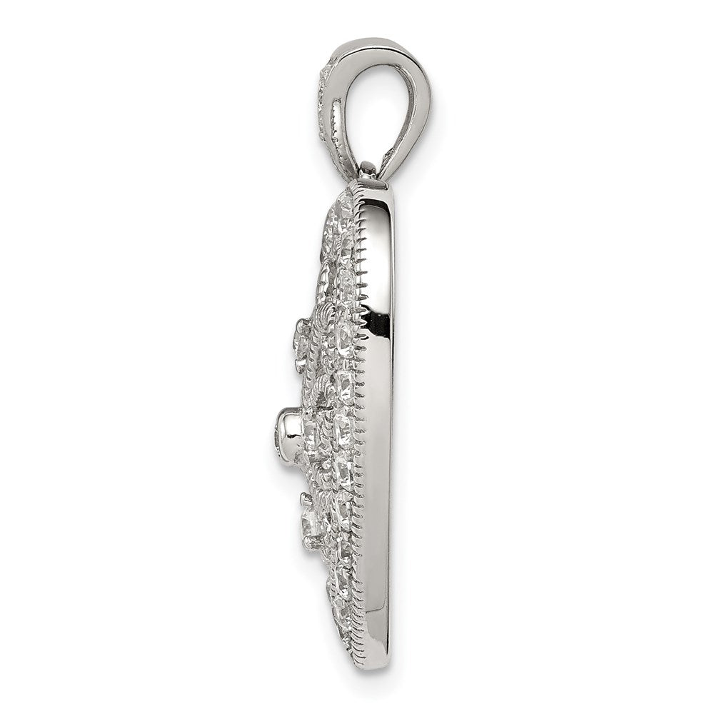 Sterling Silver Rhodium-Plated Cz Filigree Heart Pendant