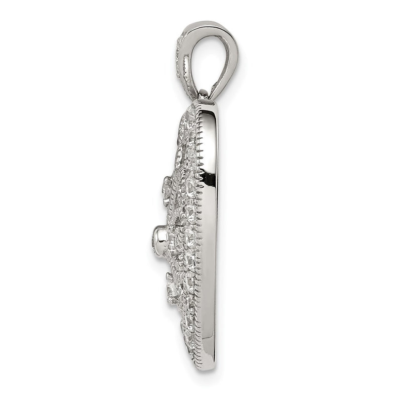 Sterling Silver Rhodium-Plated Cz Filigree Heart Pendant