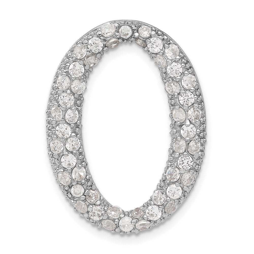 Sterling Silver Cz Oval Chain Slide Pendant