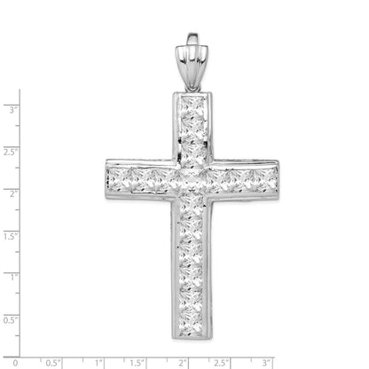 Sterling Silver Rhodium-Plated Cz Cross Pendant