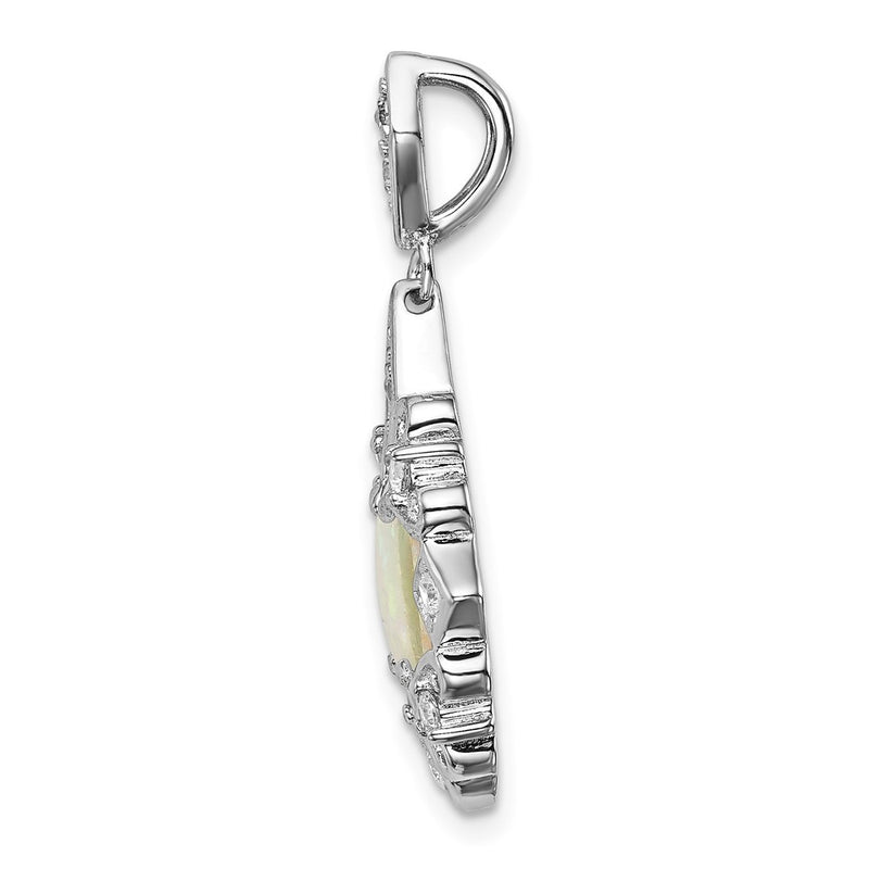 Sterling Silver Rhodium-Plated Created Opal And Cz Pendant