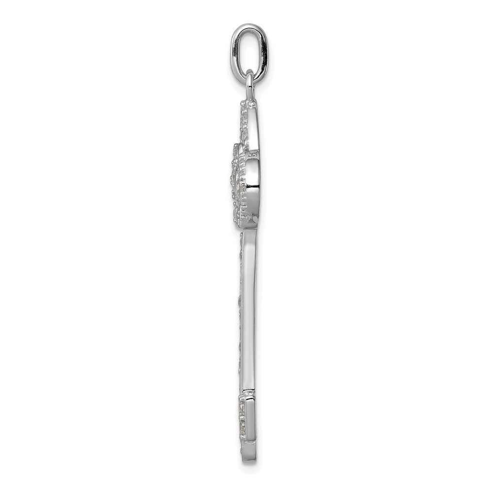 Sterling Silver Rhodium-Plated And Cz Key Pendant