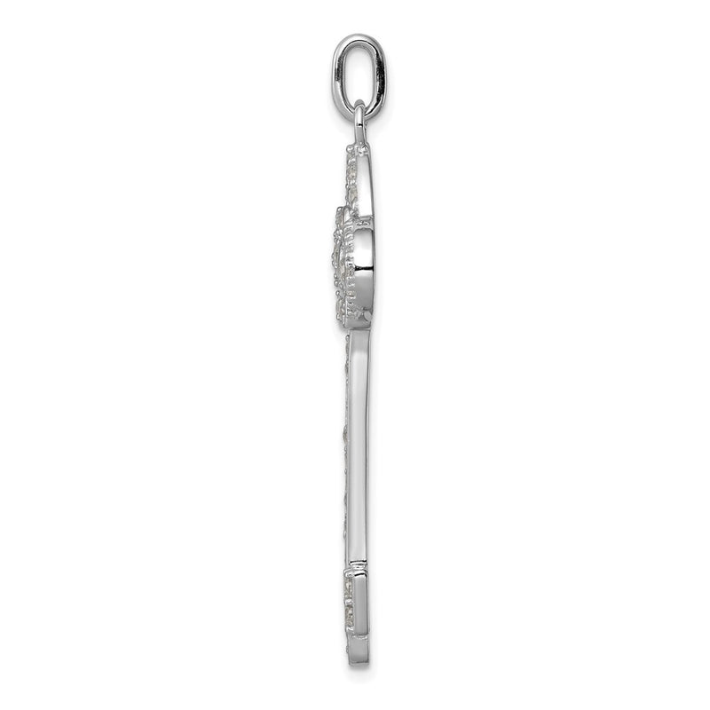 Sterling Silver Rhodium-Plated And Cz Key Pendant
