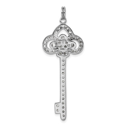 Sterling Silver Rhodium-Plated And Cz Key Pendant