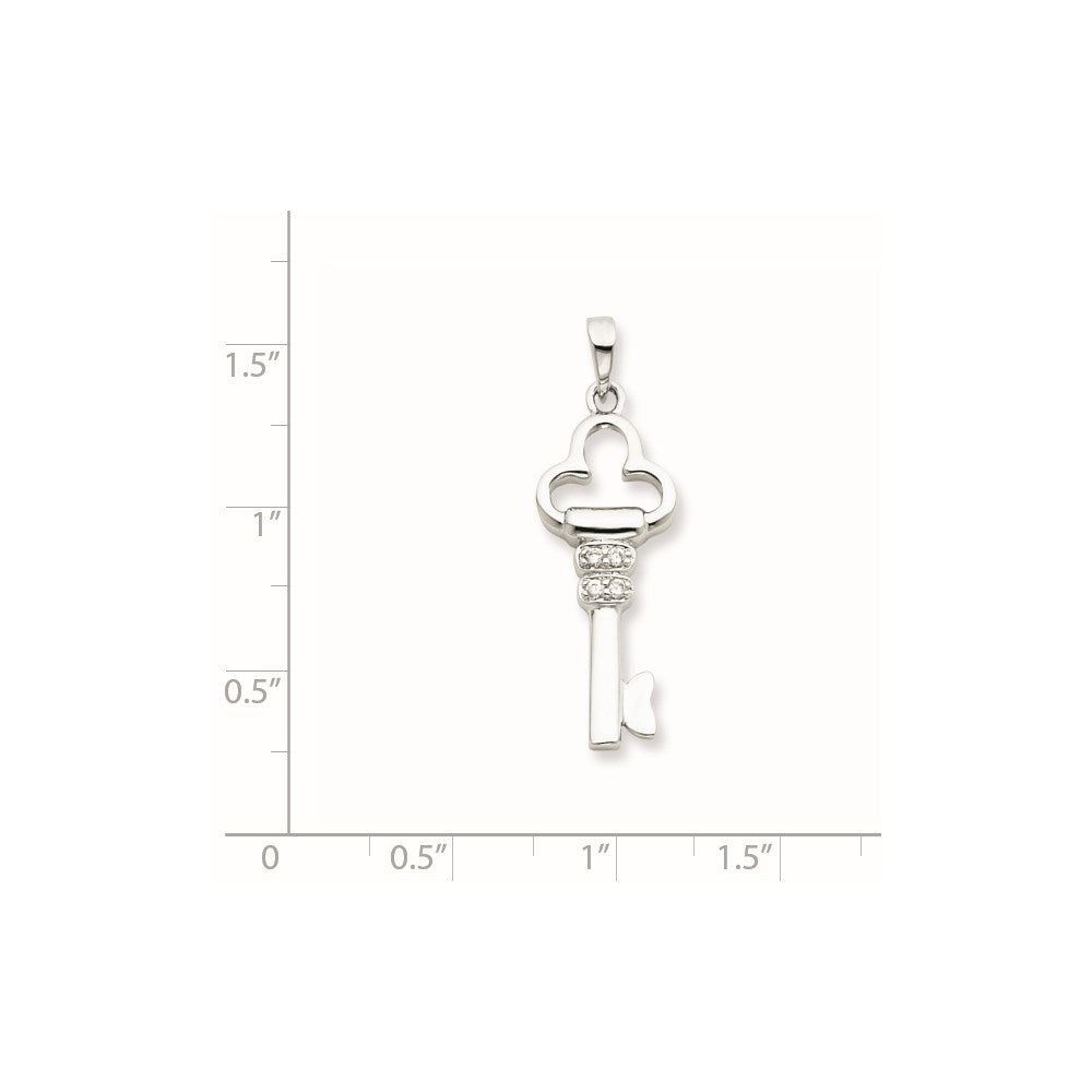 Sterling Silver Cz Key Pendant