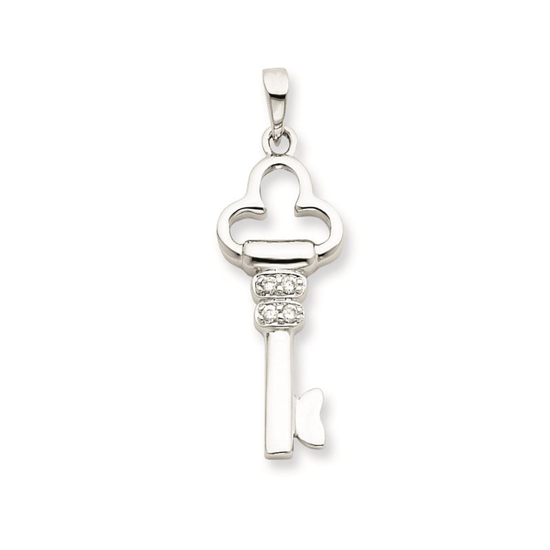 Sterling Silver Cz Key Pendant