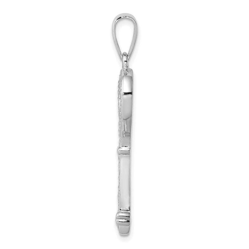 Sterling Silver Rhodium-Plated Cz Heart Key Pendant