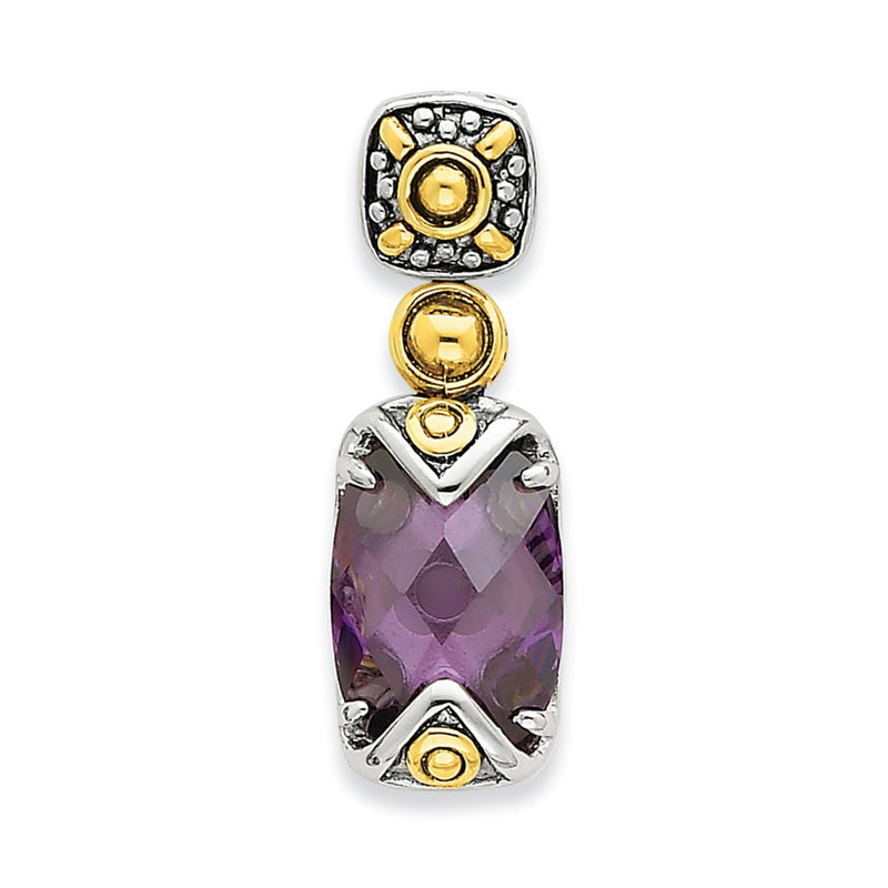 Sterling Silver Gold-Plate Antiqued Purple Cz Pendant