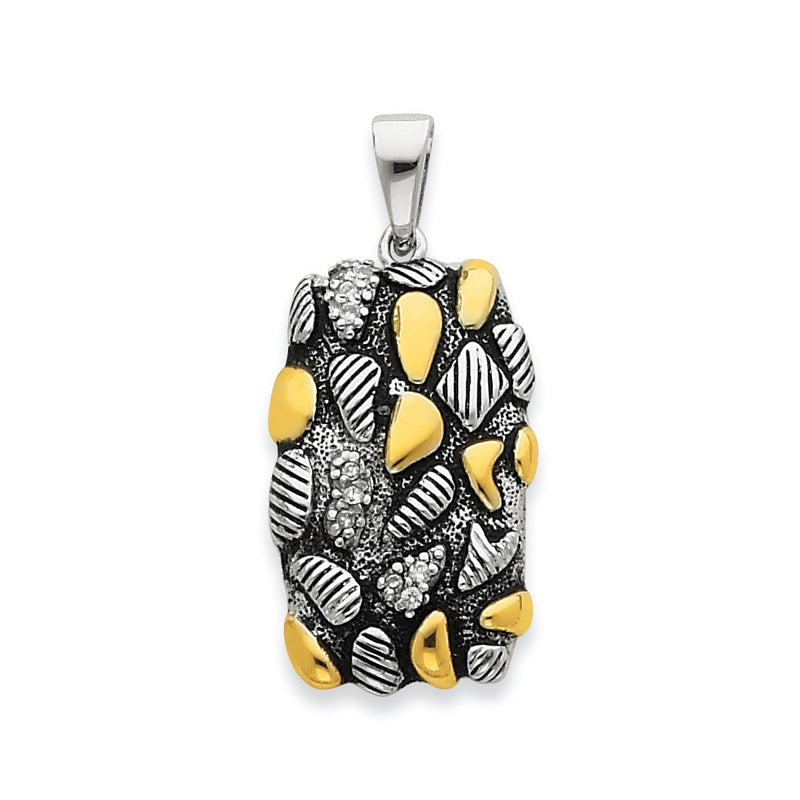 Sterling Silver Vermeil Antiqued Cz Pendant