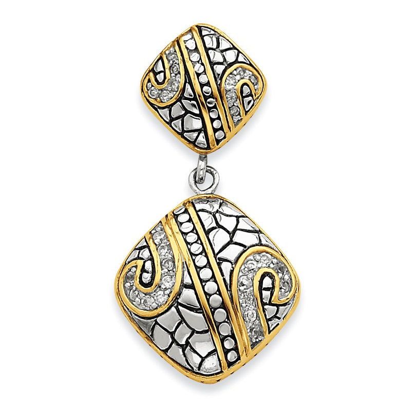 Sterling Silver Gold-Plate Antiqued Cz Dangle Pendant