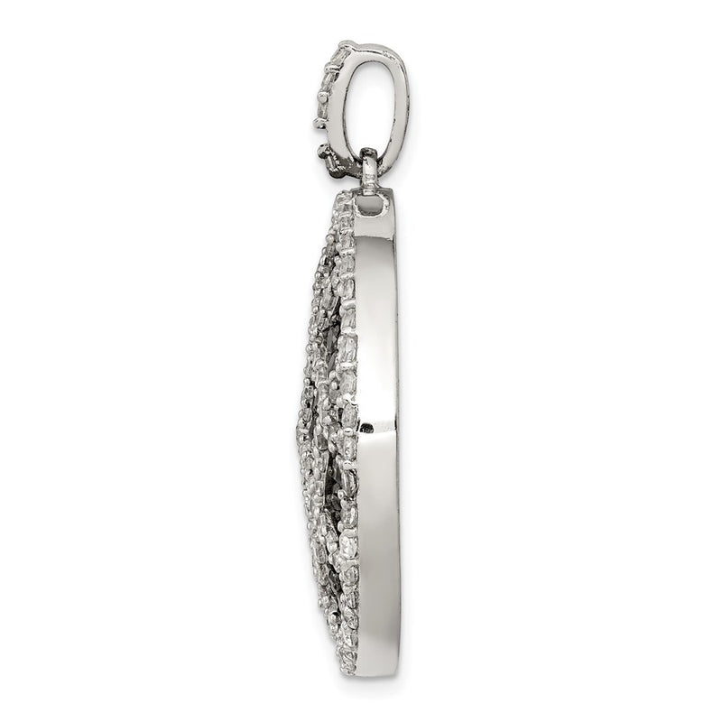 Sterling Silver Rhod-Pltd Polished Black/White Cz Checkered Circle Pendant