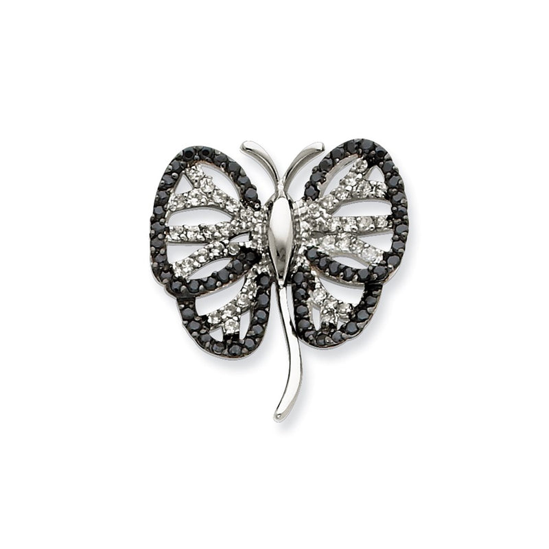 Sterling Silver Black & Clear Cz Dragonfly Pendant