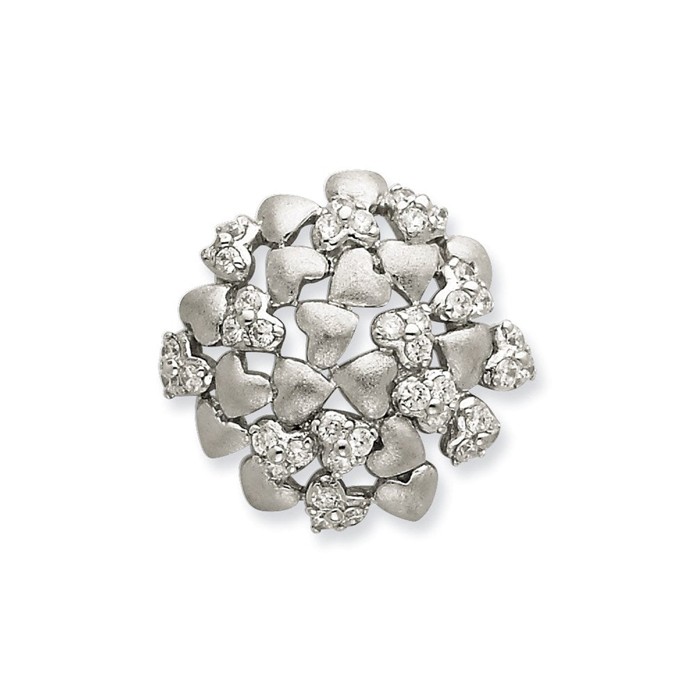 Sterling Silver Satin & Cz Hearts Pendant