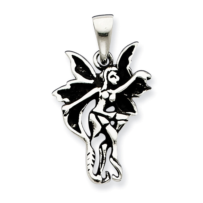 Sterling Silver Small Antiqued And Polished Dancing Fairy Pendant