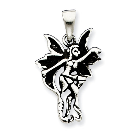Sterling Silver Small Antiqued And Polished Dancing Fairy Pendant