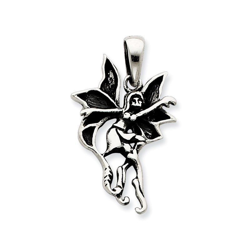 Sterling Silver Large Antiqued And Polished Dancing Fairy Pendant