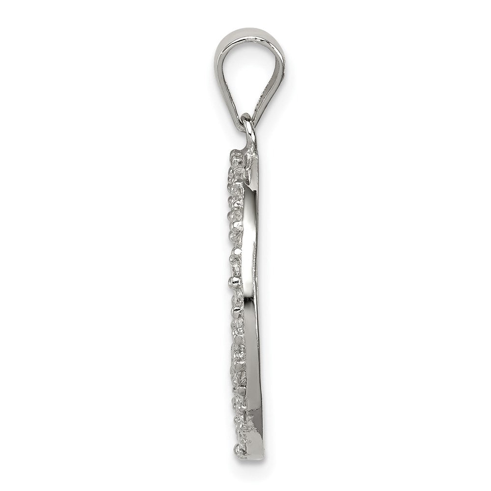 Sterling Silver Rhodium-Plated Cz Peace Symbol Pendant