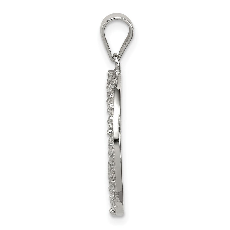 Sterling Silver Rhodium-Plated Cz Peace Symbol Pendant
