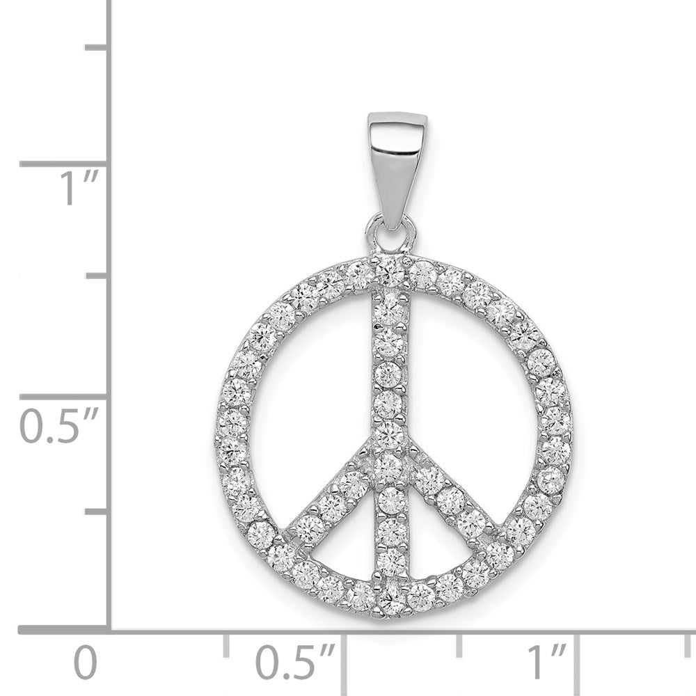 Sterling Silver Rhodium-Plated Cz Peace Symbol Pendant