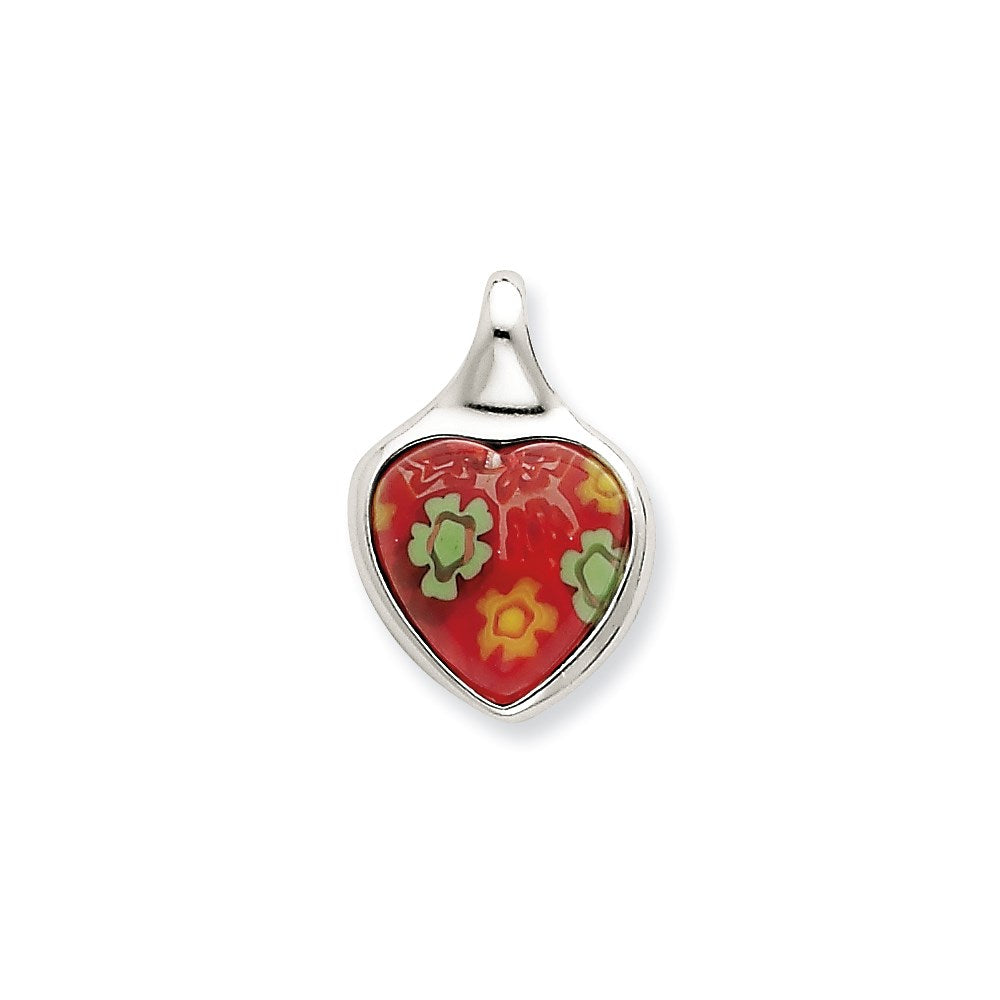 Sterling Silver Red Glass Polished Heart Pendant
