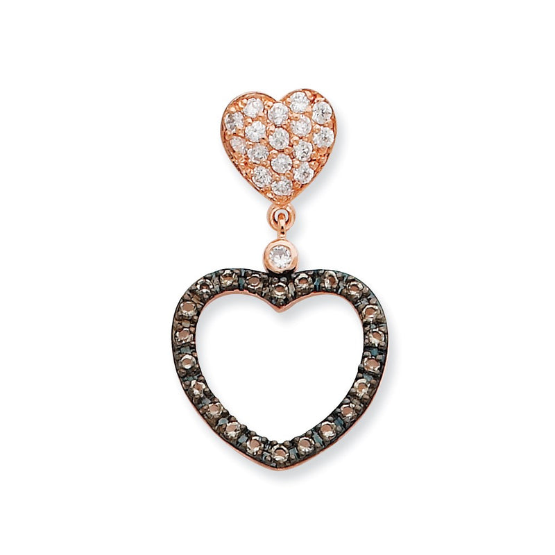 Sterling Silver Clear And Black Cz Heart Slide Pendant