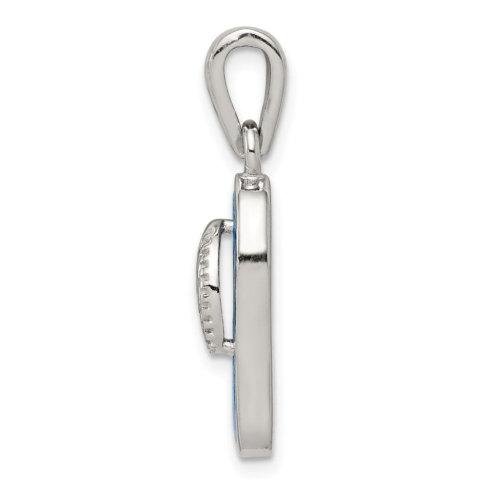 Sterling Silver Rhodium-Plated Polished Created Blue Inlay Opal Sandal Pendant
