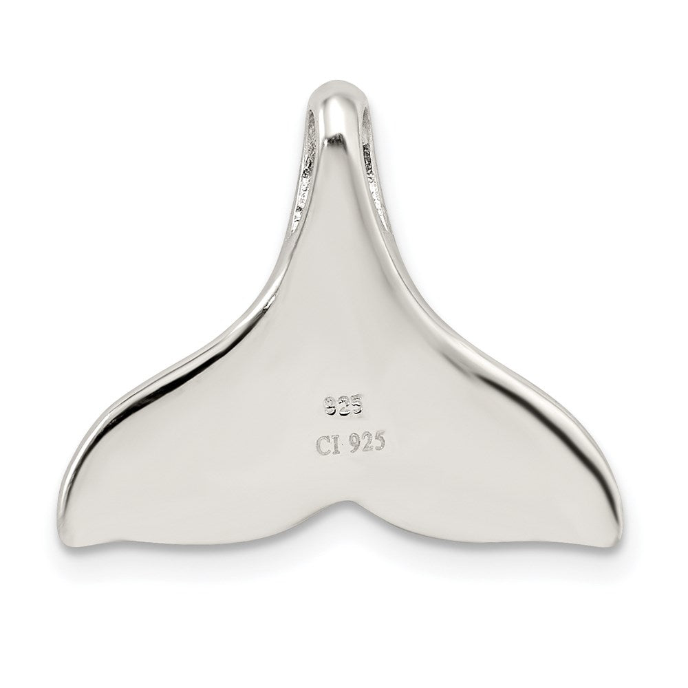 Sterling Silver Rhodium-Plated Polished Created Blue Opal Whale Tail Chain Slide