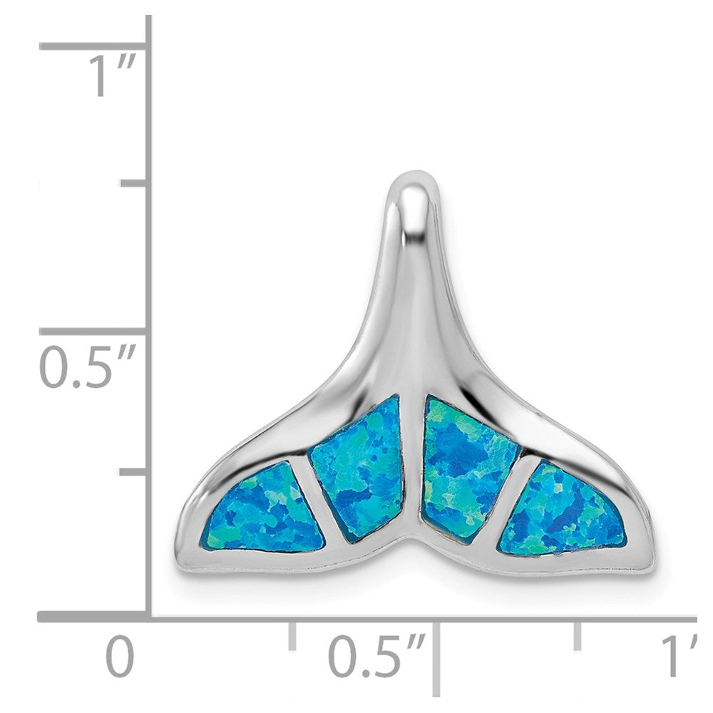Sterling Silver Rhodium-Plated Polished Created Blue Opal Whale Tail Chain Slide