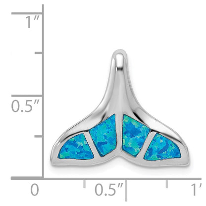 Sterling Silver Rhodium-Plated Polished Created Blue Opal Whale Tail Chain Slide