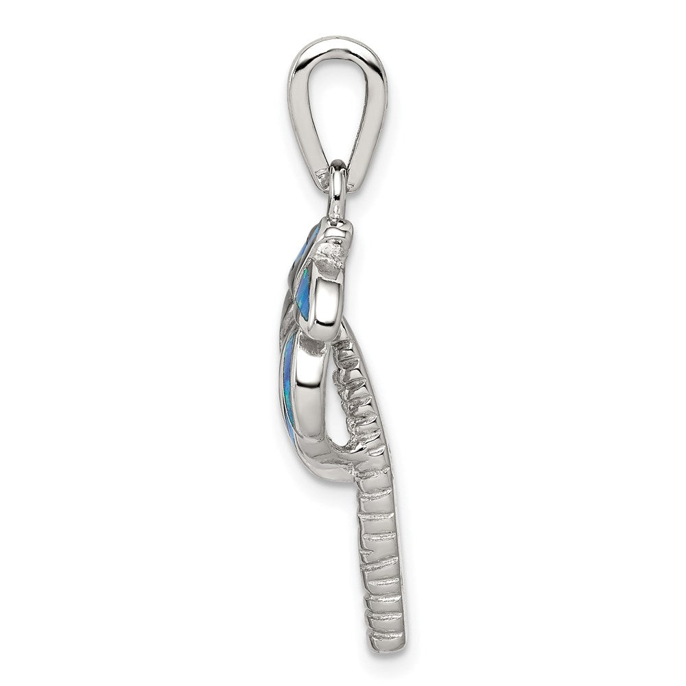 Sterling Silver Rhodium-Plated Created Blue Opal Inlay Palm Tree Pendant